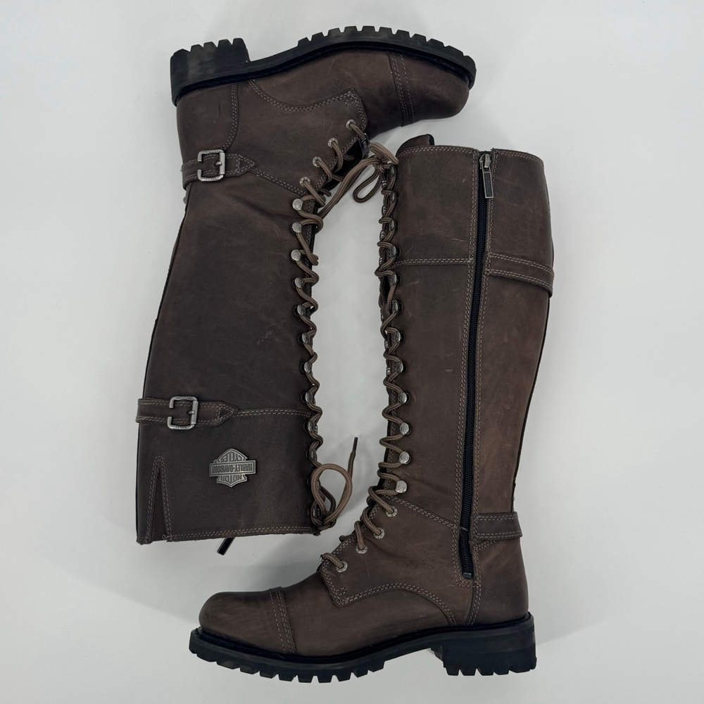 Harley-Davidson Brown Beechwood Lace Up Boots 9.5 Full Grain Leather Motorcycle - Picture 3 of 9